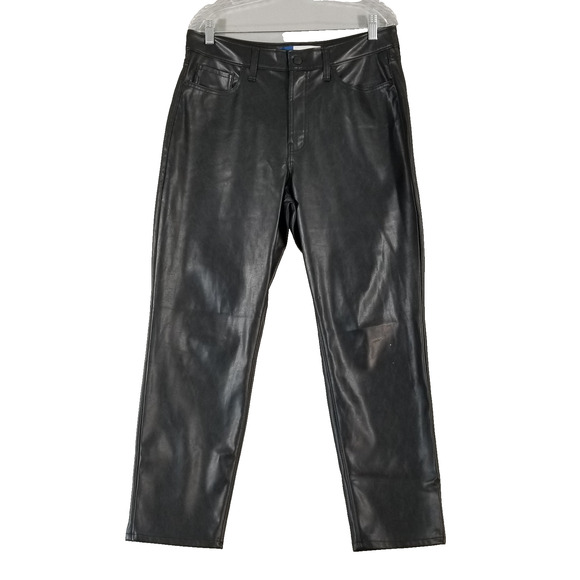 Old Navy Pants Womens 12 Black Faux Leather High-Rise OG Straight Pockets Vegan - Picture 1 of 16
